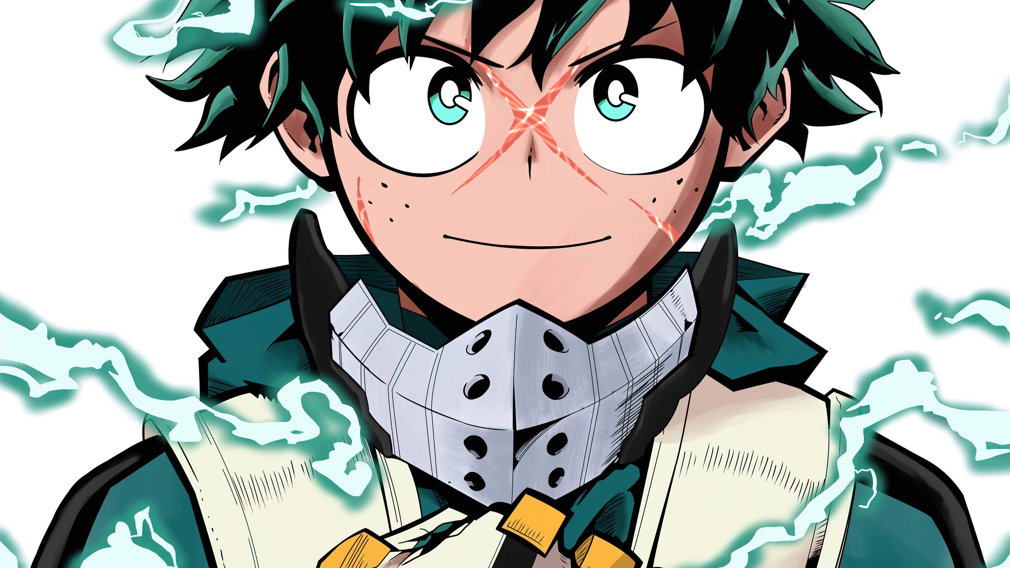 Villain Deku, green hair, glowing eyes, 4K Desktop Wallpaper
