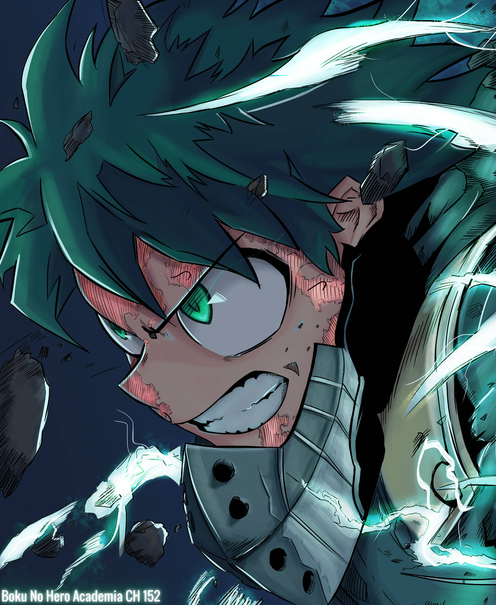 Villain Deku, teal hair, glowing eyes, Full HD Phone Wallpaper