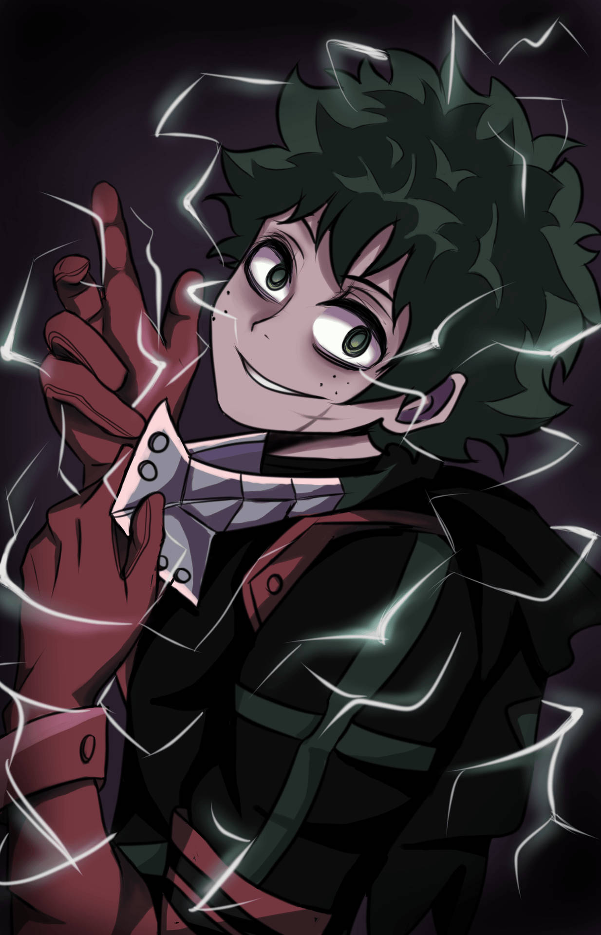 Villain Deku, white lightning, spiky green hair, Full HD Phone Wallpaper