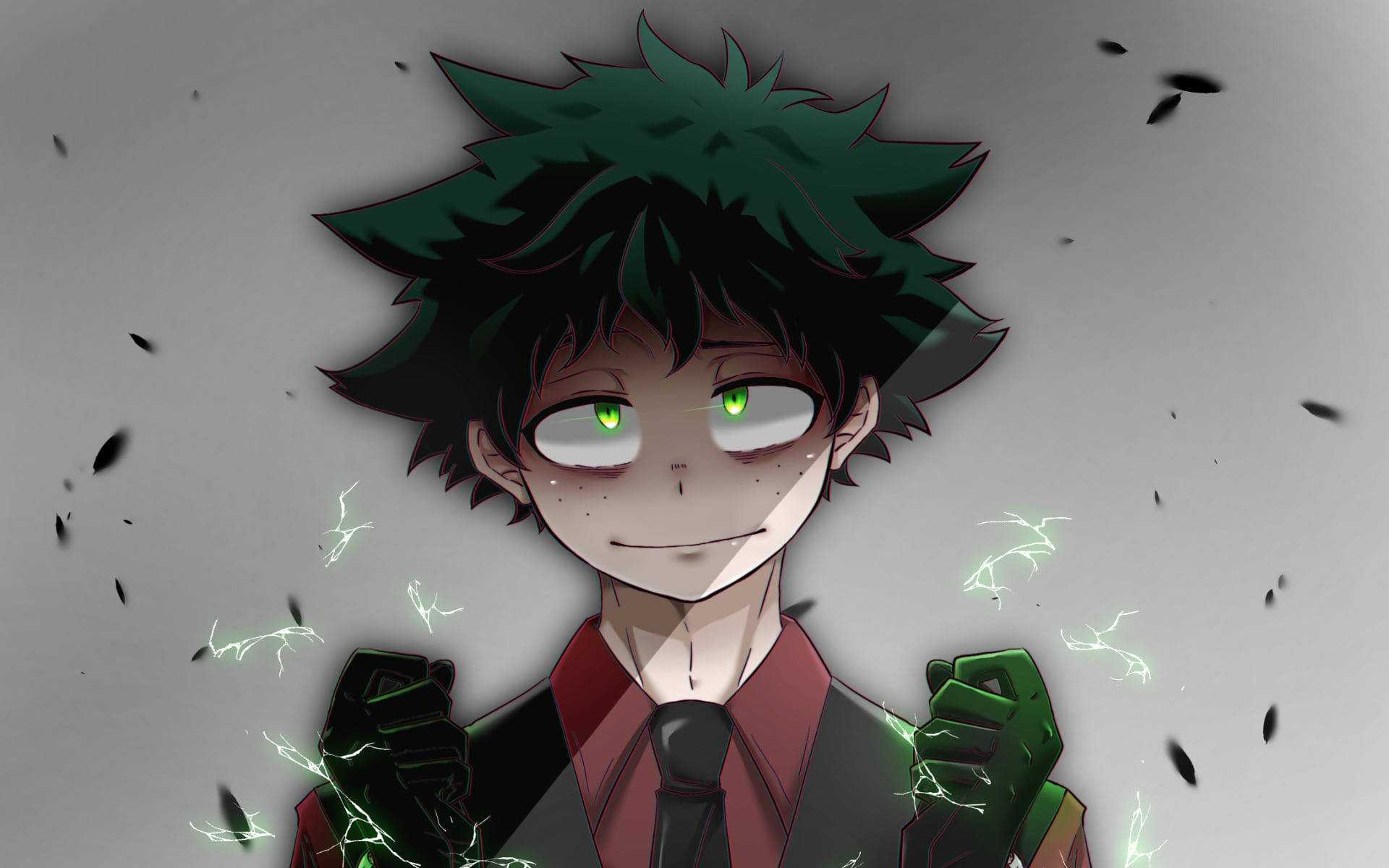 Deku, spiky green hair, glowing eyes, Full HD Desktop Wallpaper