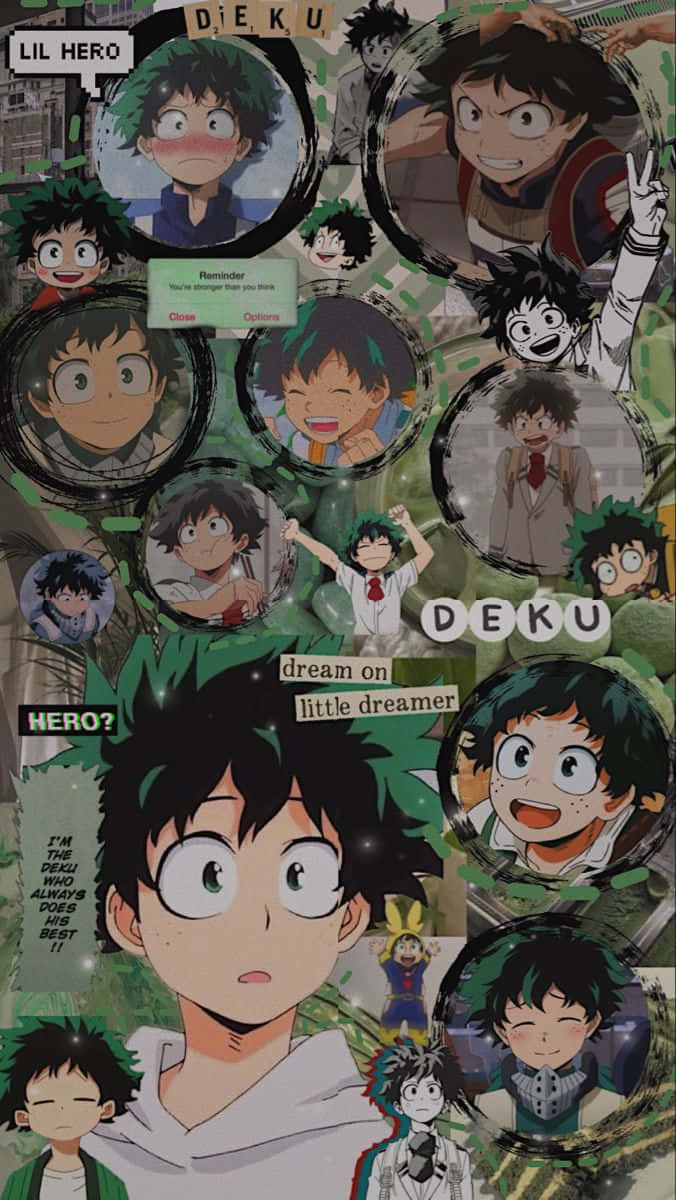 Deku, anime collage, green foliage, SD Phone Wallpaper