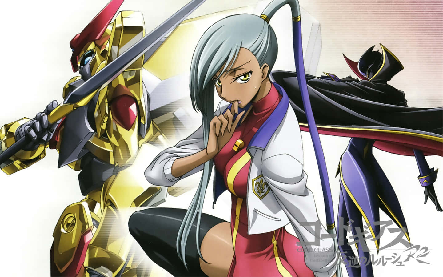 Villetta Nu, silver-haired anime girl, red and white uniform, HD Desktop Wallpaper