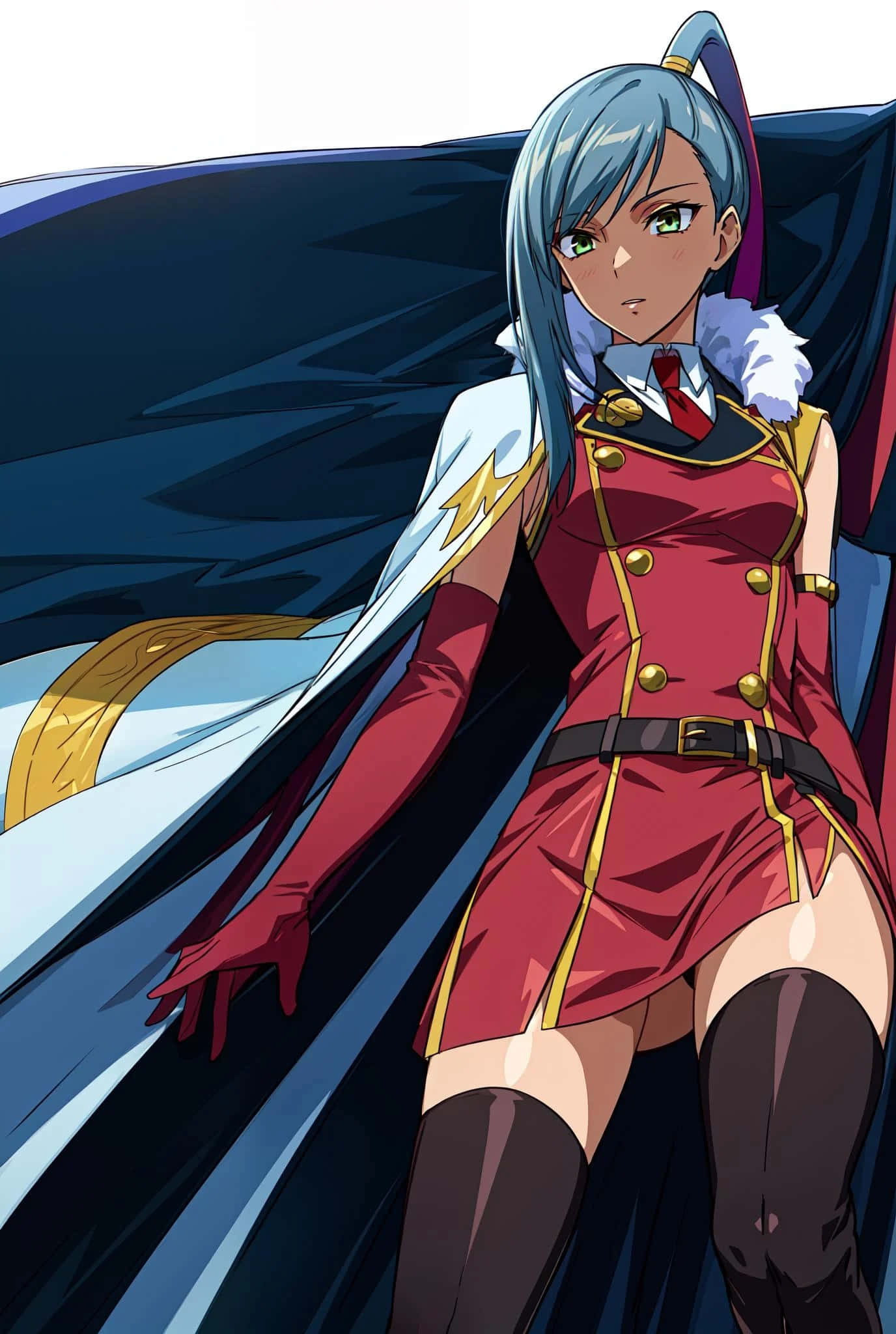 Villetta Nu, blue-haired, red military-style dress, Full HD Phone Wallpaper