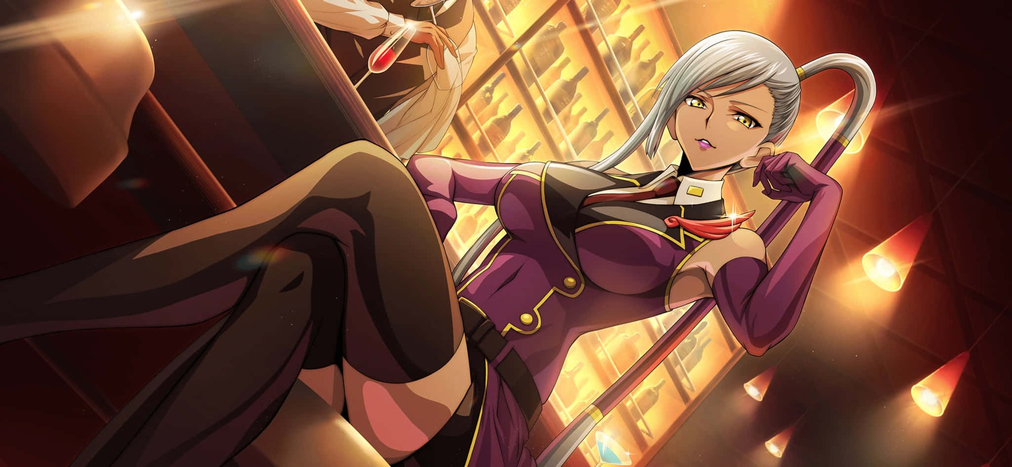 Villetta Nu, silver-haired anime woman, purple uniform, Full HD Desktop Wallpaper