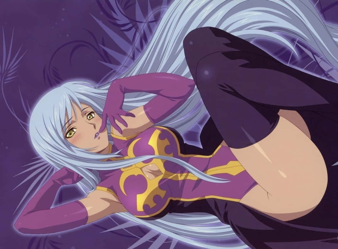 Villetta Nu, silver-haired anime woman, purple and gold outfit, SD Desktop Wallpaper
