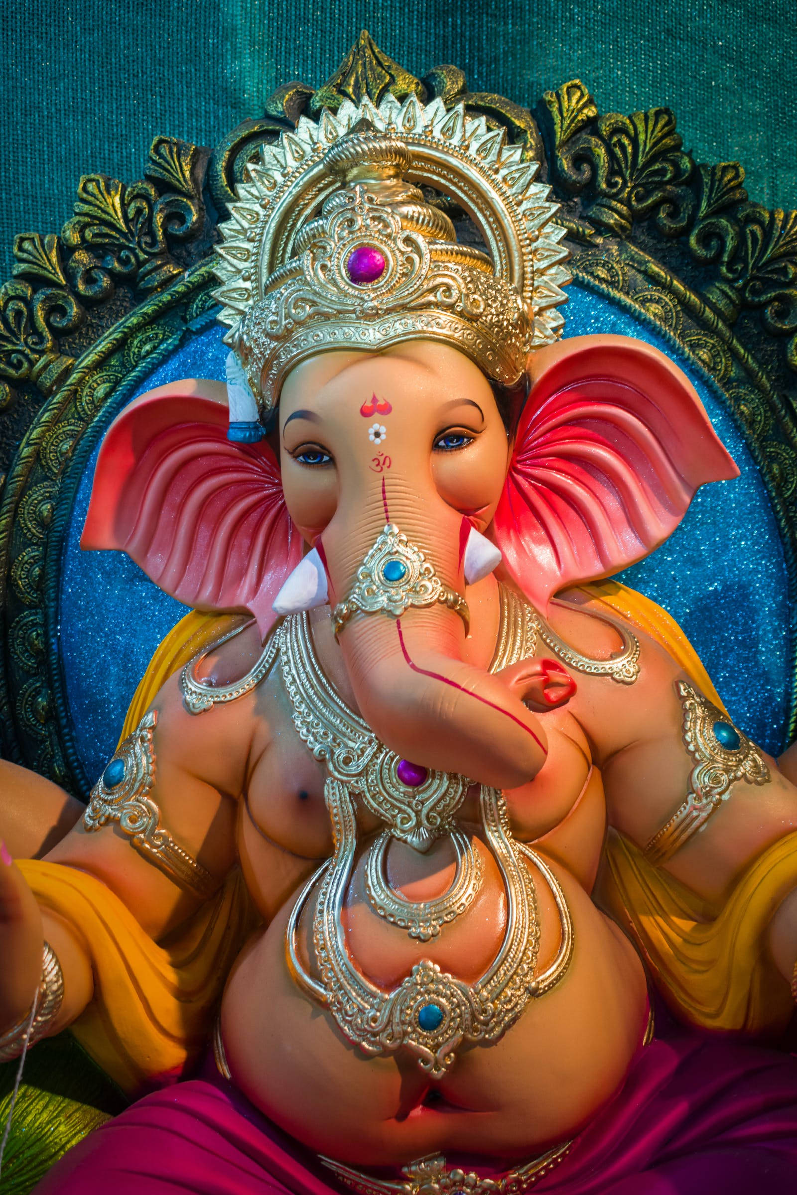 Vinayaka, yellow and purple clothes, gold jewelry, Full HD Phone Wallpaper