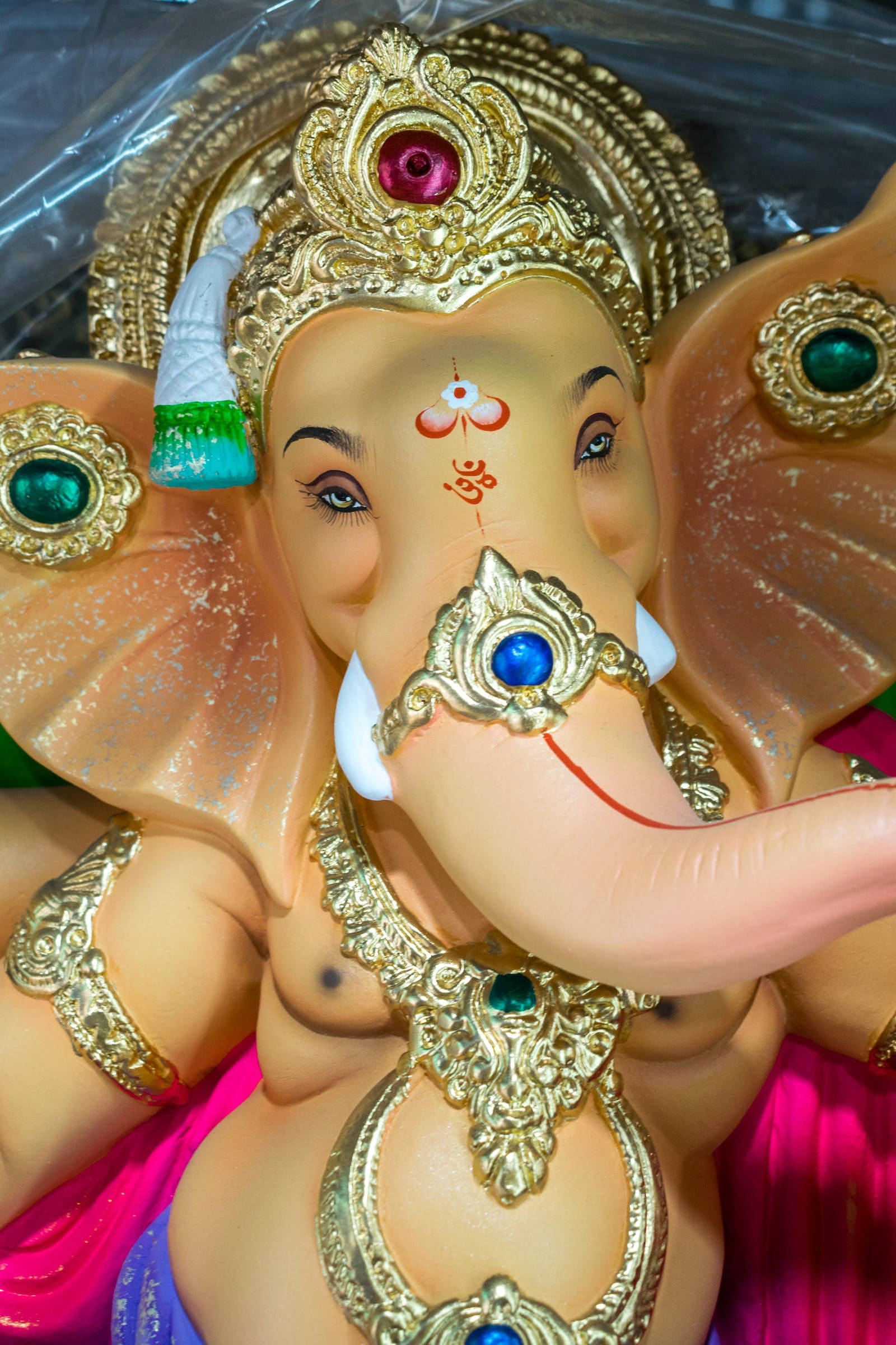 Vinayaka, pink clothes, gold jewelry, Full HD Phone Wallpaper