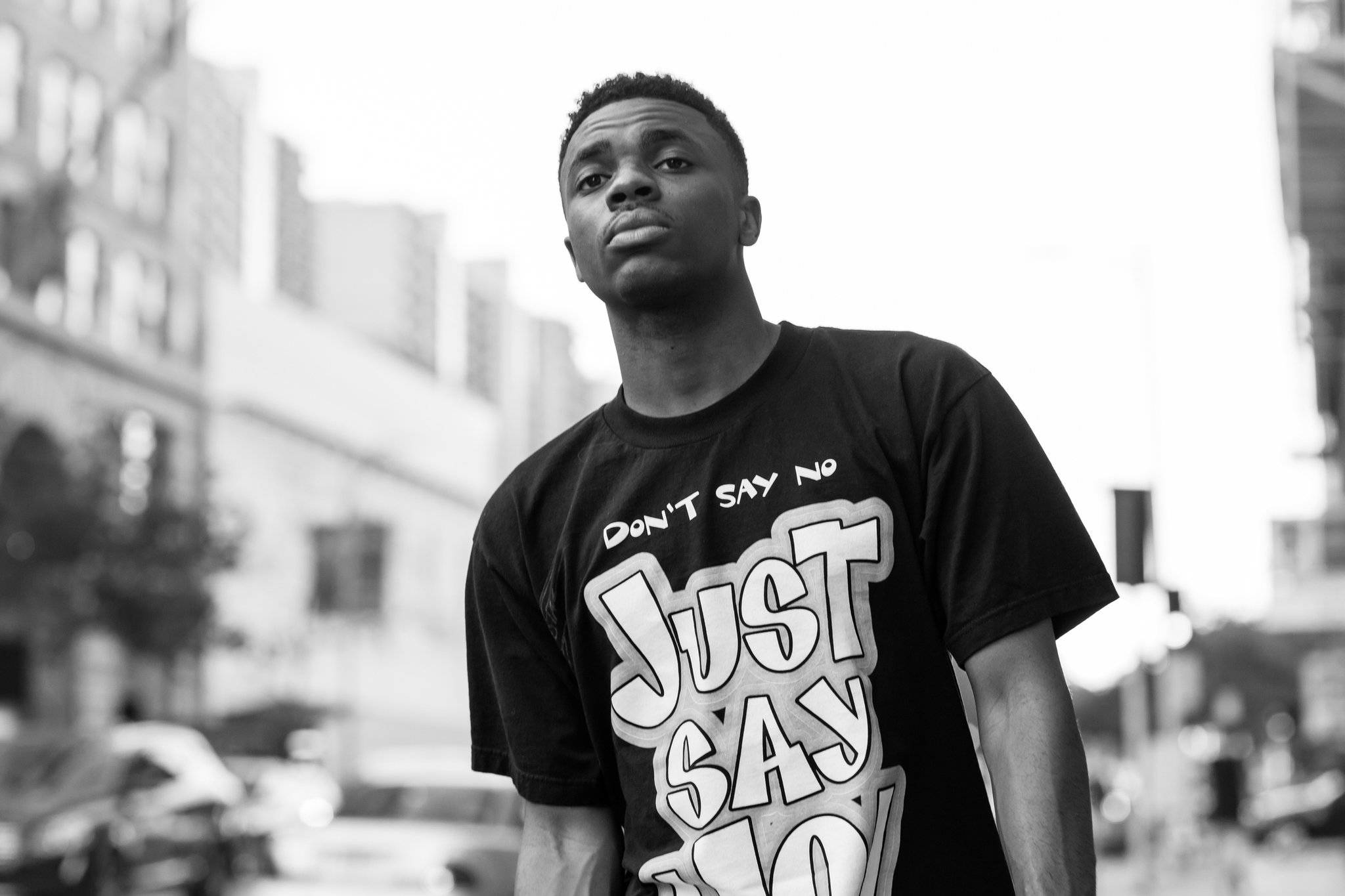 Vince Staples, monochrome, city street, Full HD Desktop Wallpaper