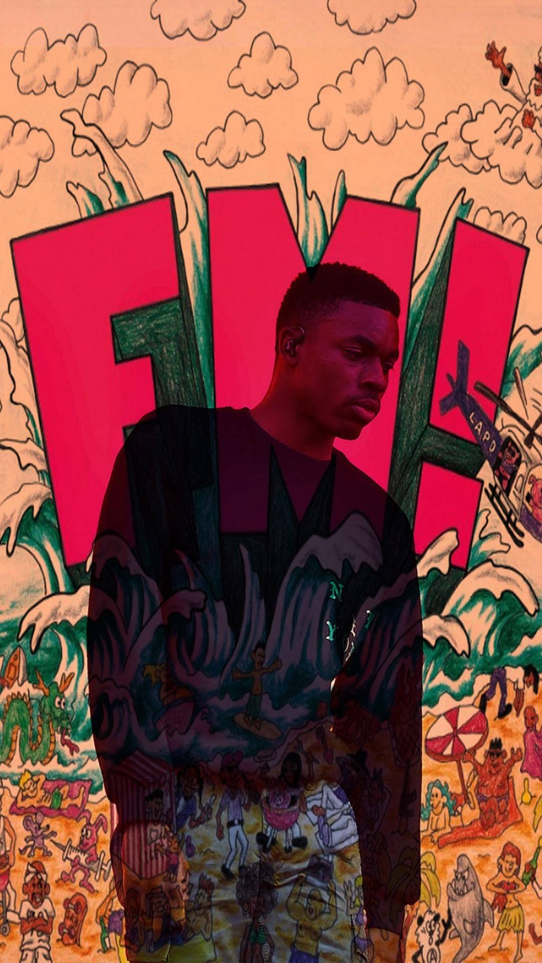 Vince Staples, graffiti, giant pink letters, Full HD Phone Wallpaper