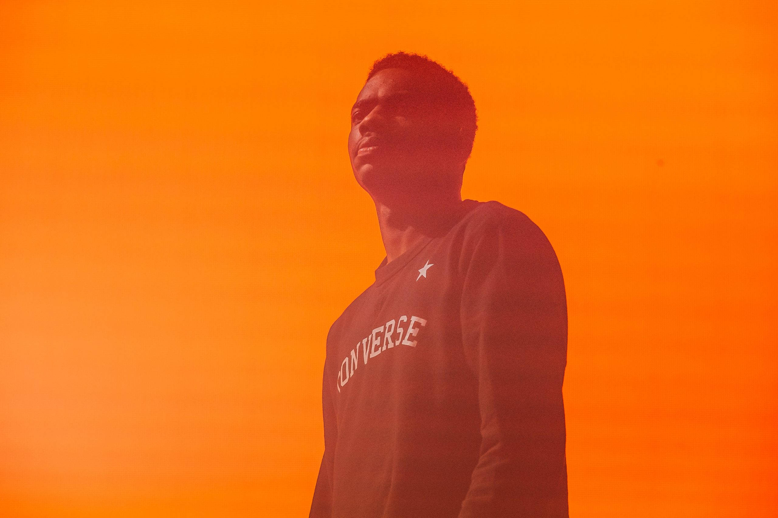 Vince Staples, Converse sweatshirt, vibrant orange glow, 2K Desktop Wallpaper
