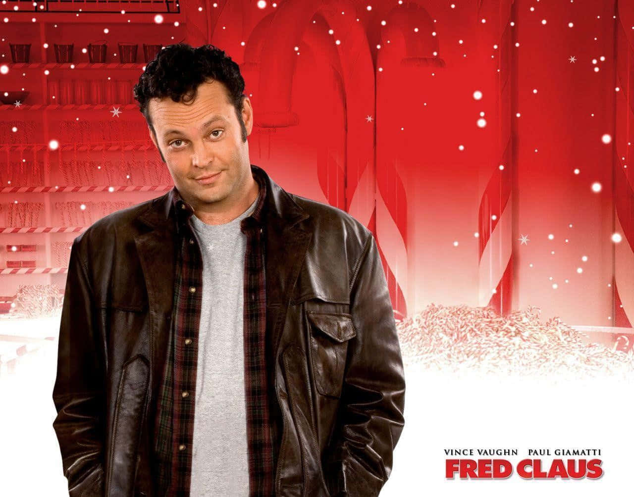 Vince Vaughn, leather jacket, festive red candy cane factory, HD Desktop Wallpaper