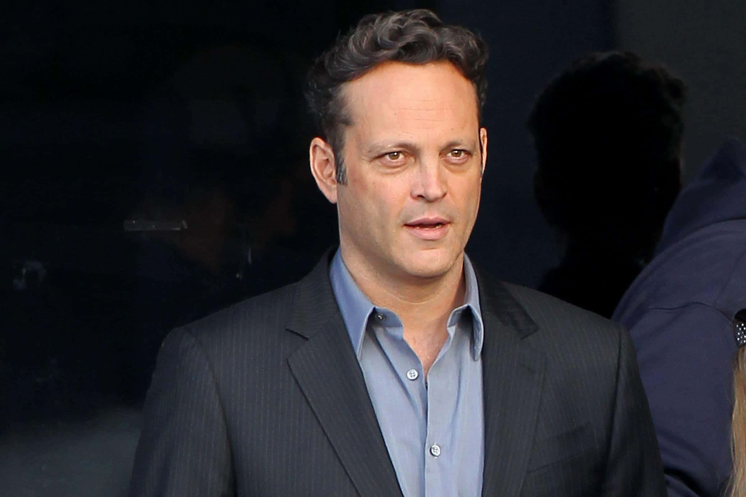Vince Vaughn, dark pinstripe suit, light blue shirt, Full HD Desktop Wallpaper