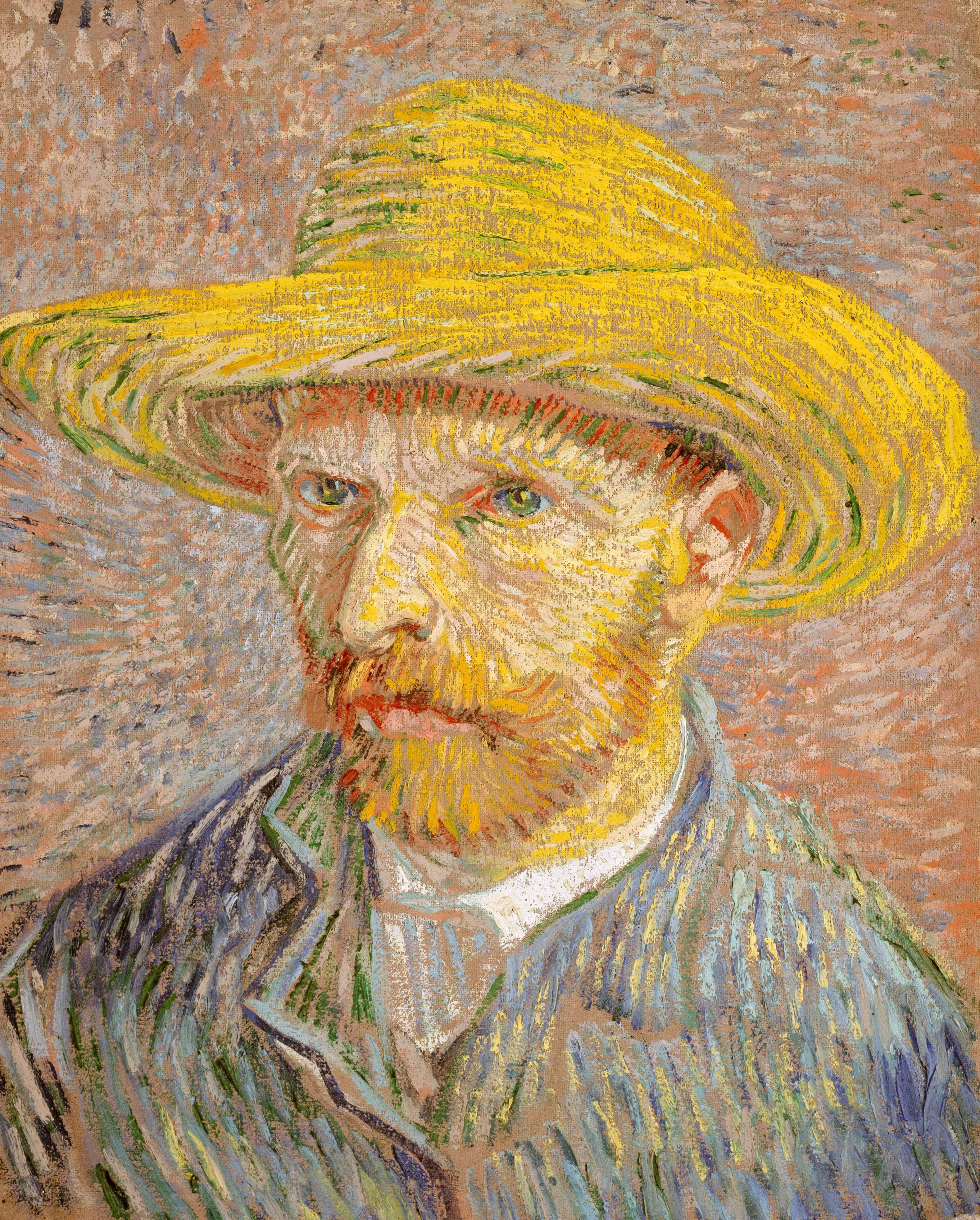 Vincent van Gogh, yellow straw hat, textured brushstrokes, 2K Phone Wallpaper