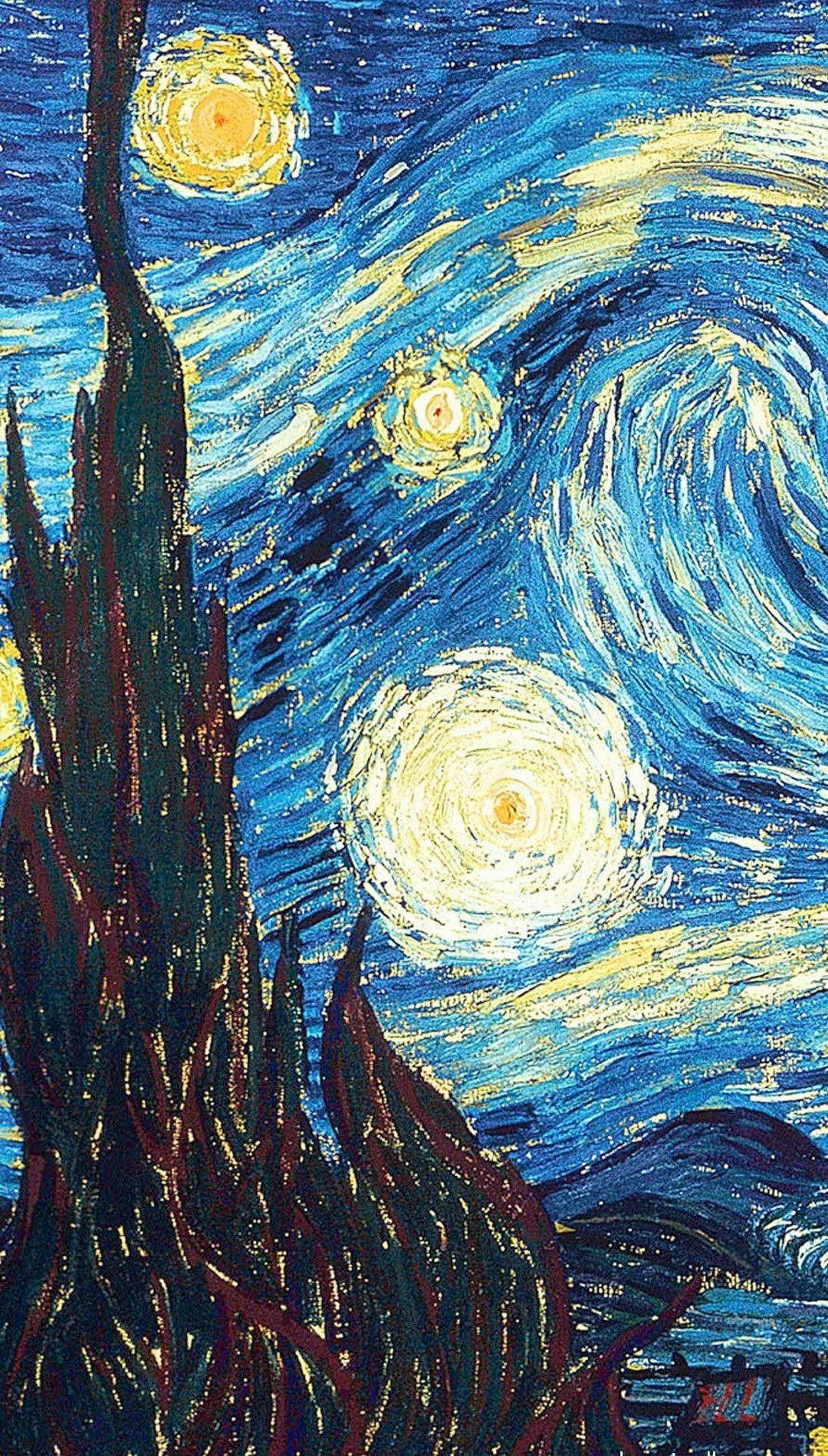 Vincent Van Gogh, Starry Night, tall cypress tree, HD Phone Wallpaper