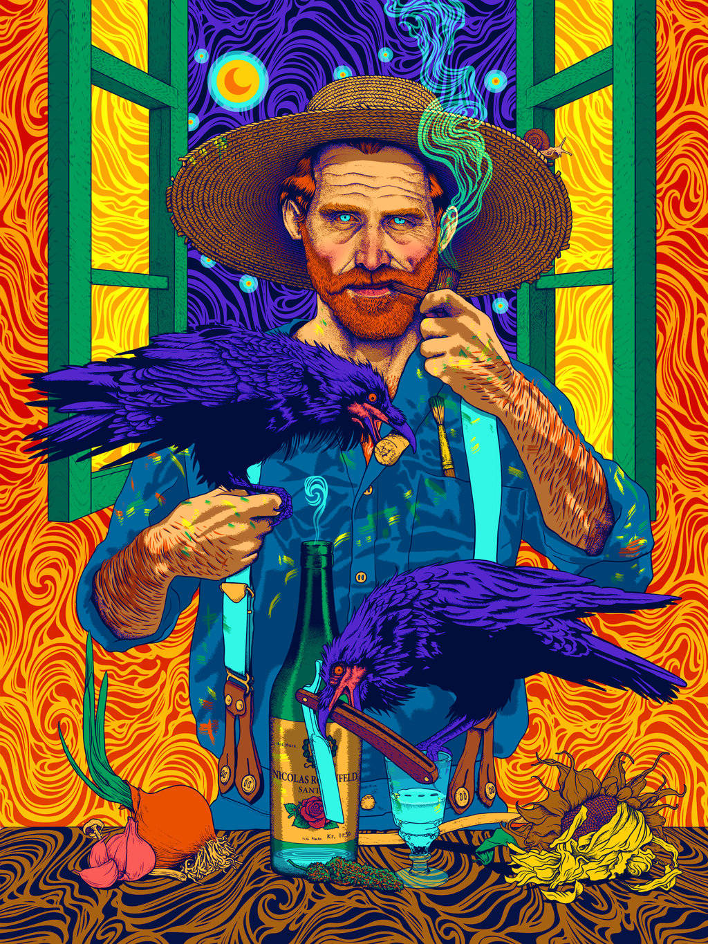 Vincent Van Gogh, straw hat, pipe, HD Phone Wallpaper