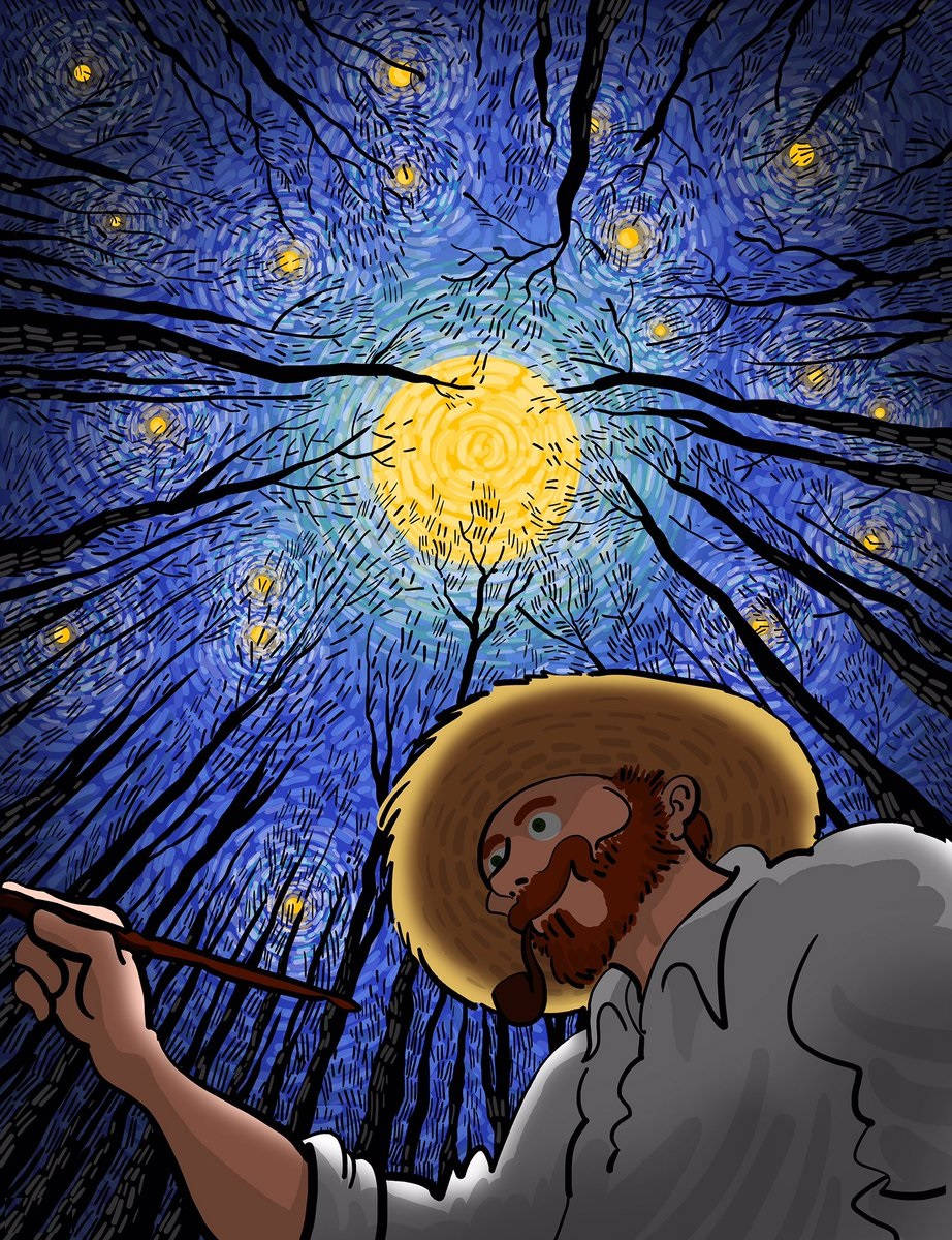 Vincent Van Gogh, straw hat, swirling night sky, SD Phone Wallpaper