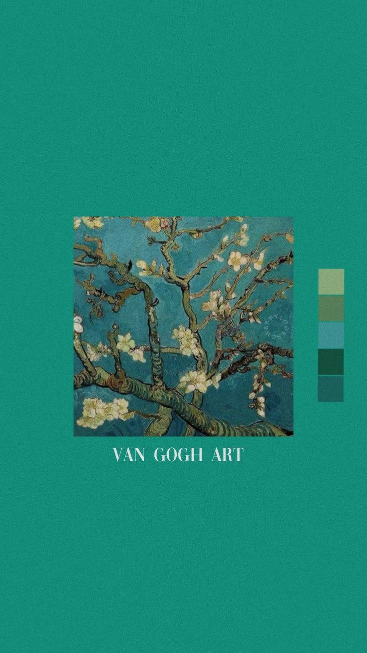 Vincent Van Gogh, almond blossom, teal, HD Phone Wallpaper