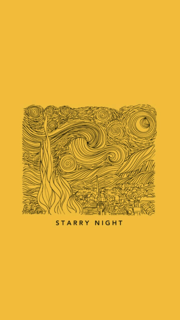 Vincent Van Gogh, Starry Night, monochrome yellow, HD Phone Wallpaper