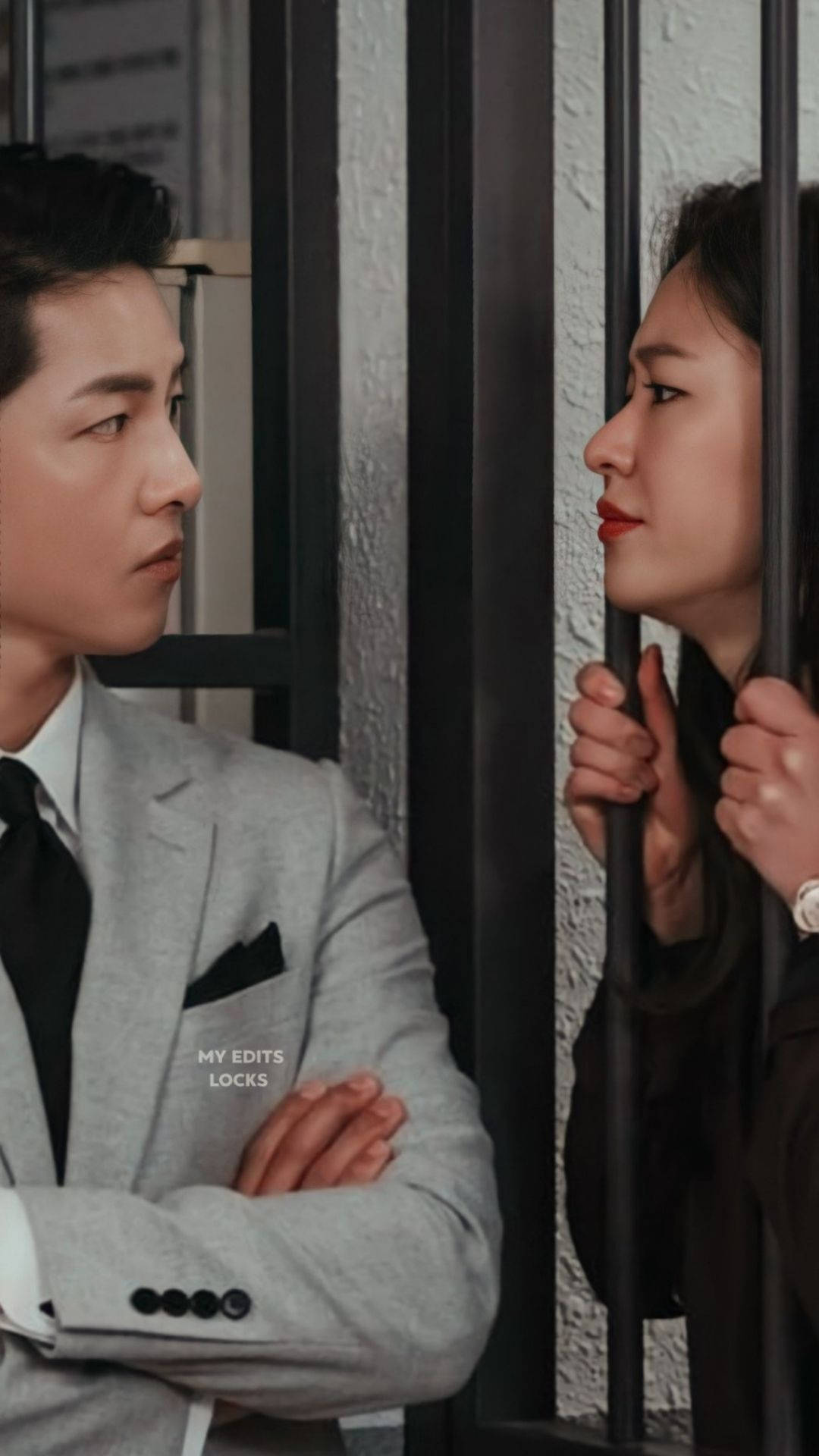 Vincenzo, gray suit, woman behind bars, Full HD Phone Wallpaper