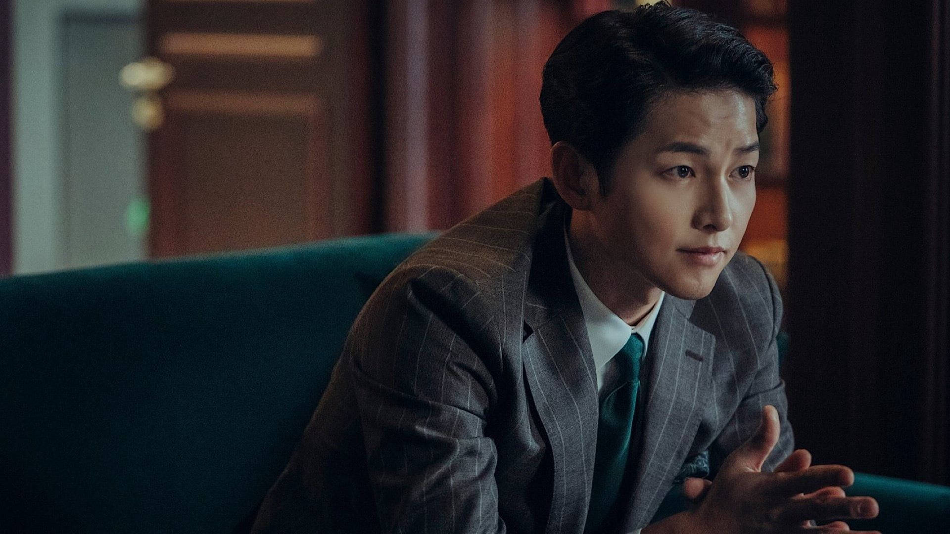 Vincenzo, pinstripe suit, teal couch, Full HD Desktop Wallpaper