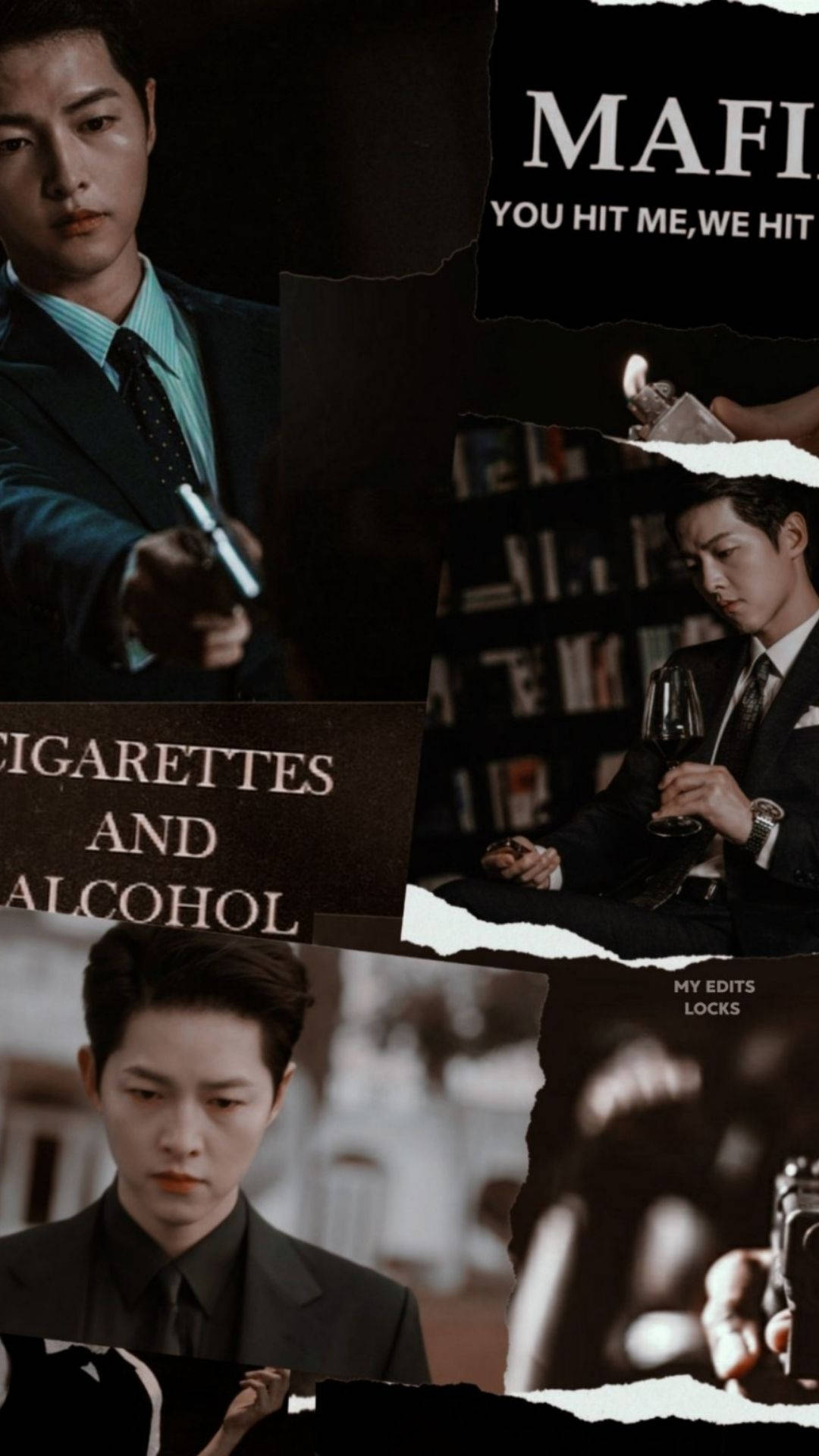 Vincenzo, torn-paper collage, man in suits, Full HD Phone Wallpaper