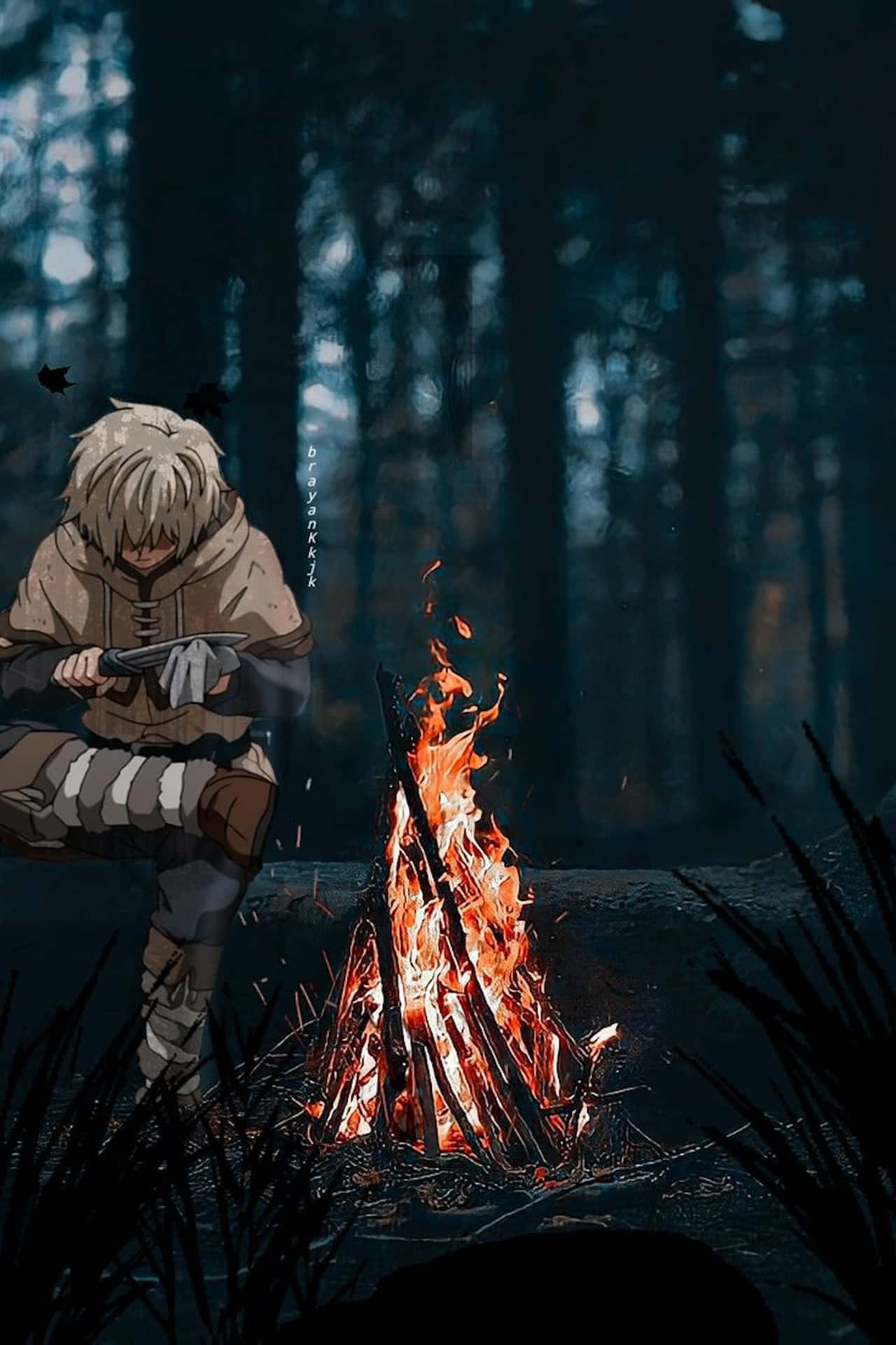 Vinland Saga, Campfire, white hair, Full HD Phone Wallpaper