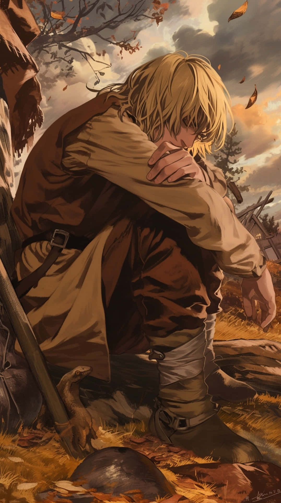 Vinland Saga, blonde-haired anime character, autumn leaves, Full HD Phone Wallpaper