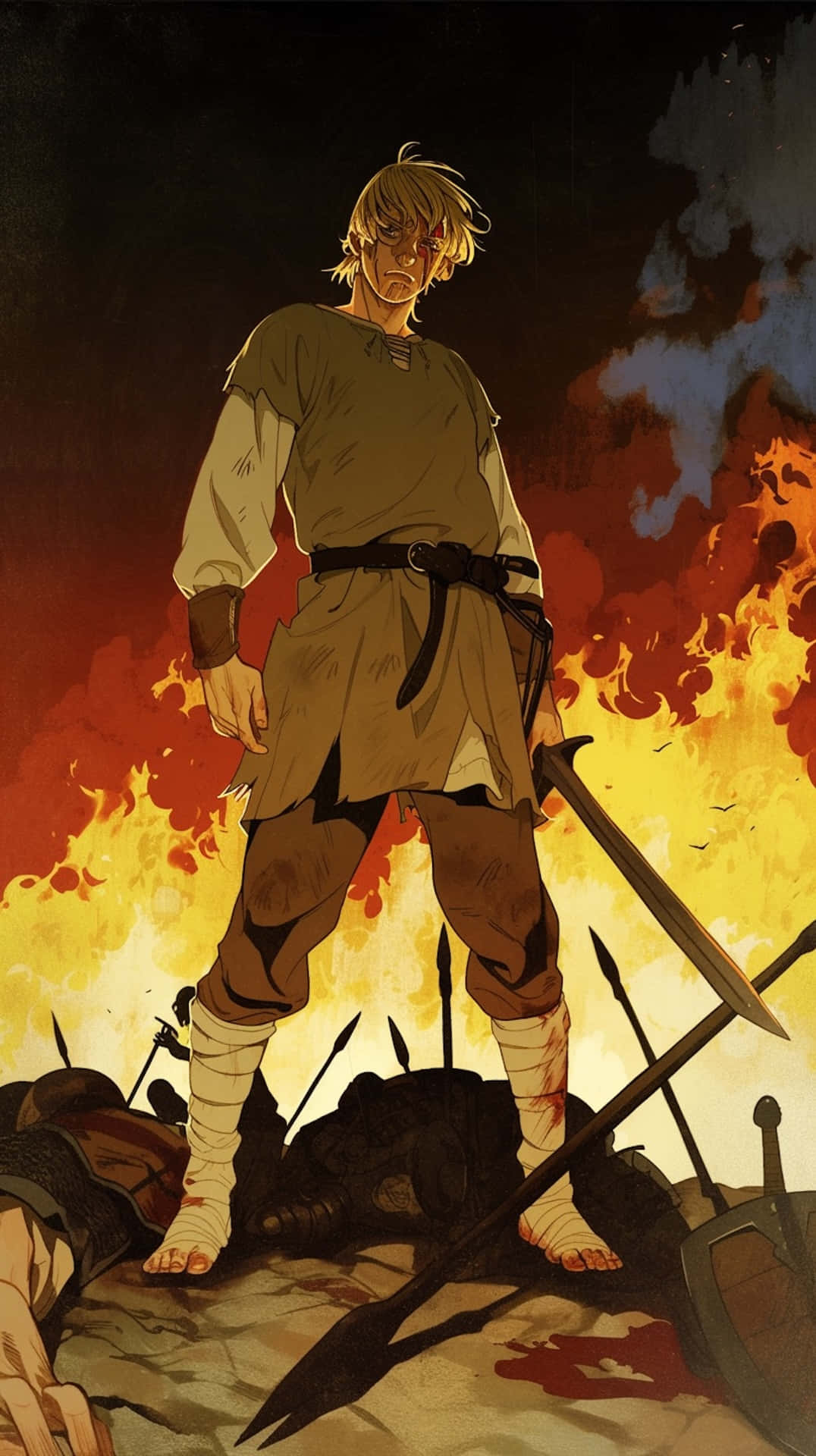 Vinland Saga, warrior, flames, Full HD Phone Wallpaper