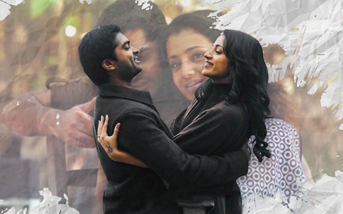 Vinnaithandi Varuvaya HD, couple, layered textured background, SD Desktop Wallpaper