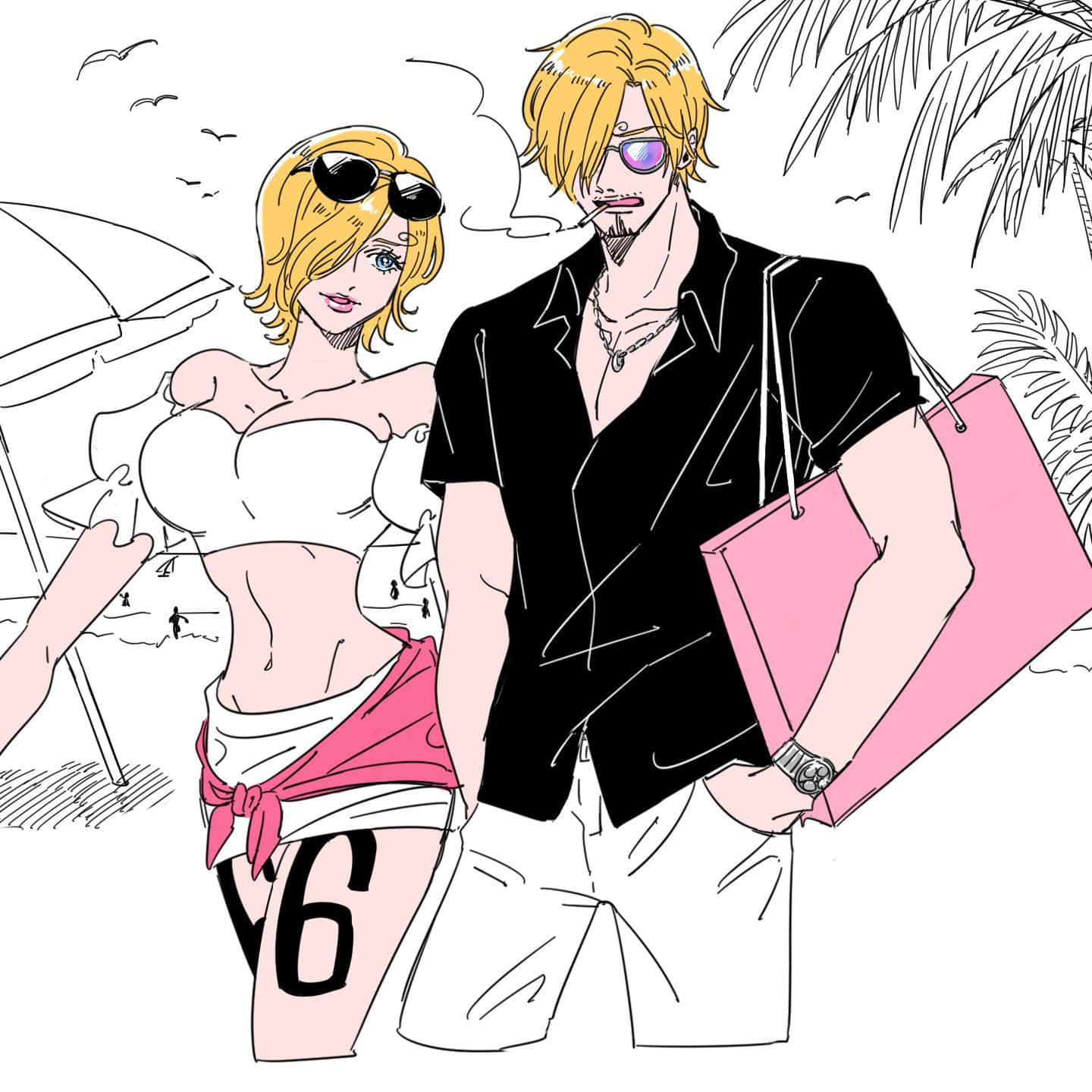 Vinsmoke Family, anime couple, sunglasses, HD Desktop Wallpaper