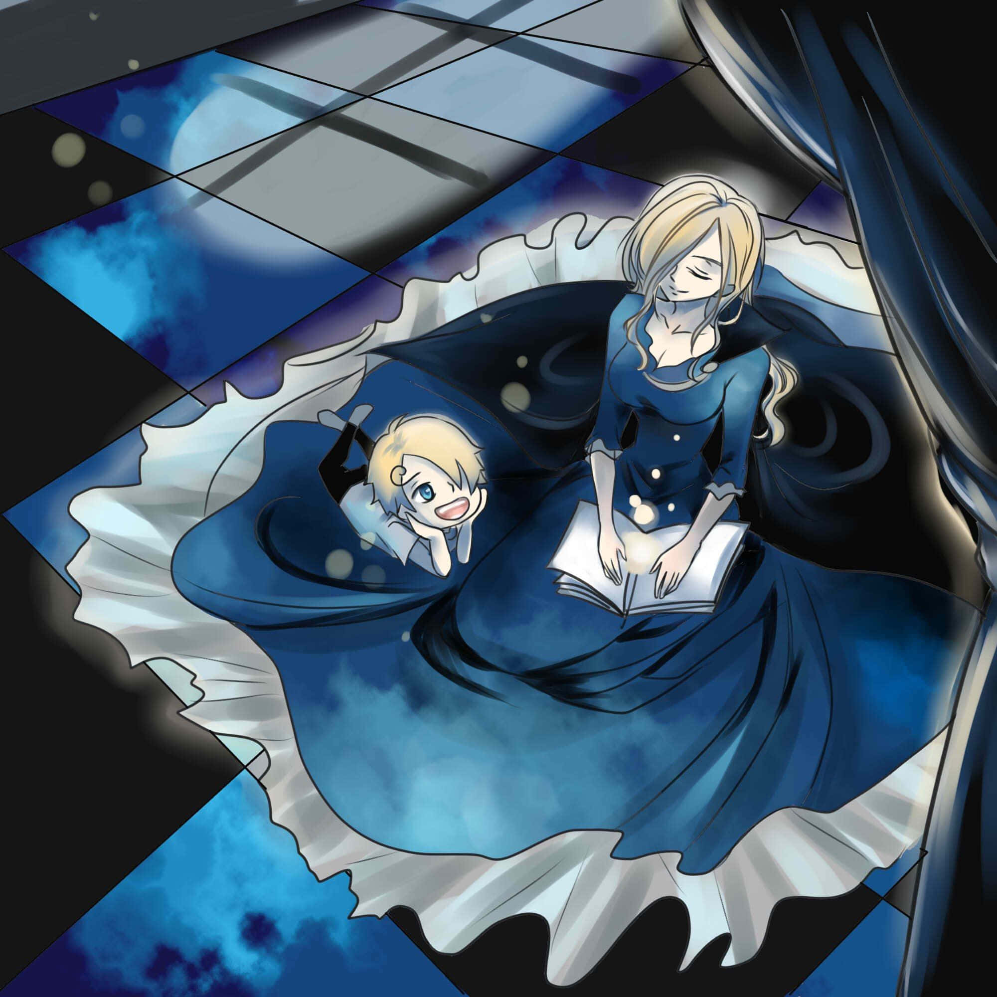 Vinsmoke Family, blue dresses, checkered floor, Full HD Desktop Wallpaper