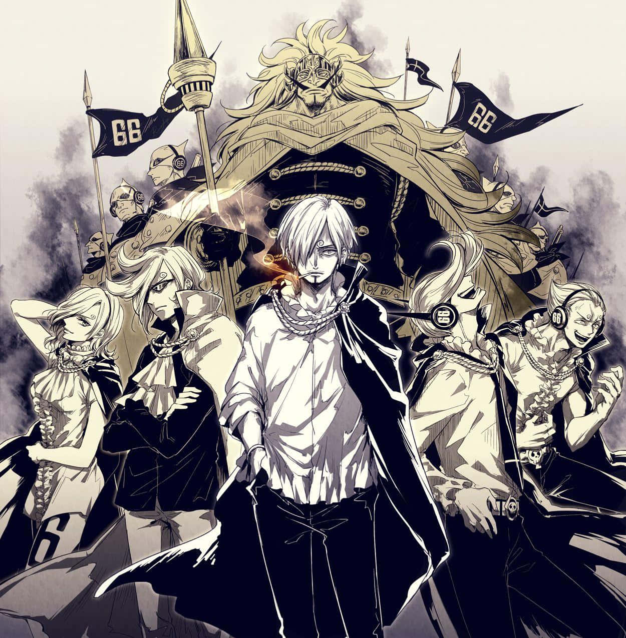 Vinsmoke Family, white-haired figure, menacing group, SD Phone Wallpaper