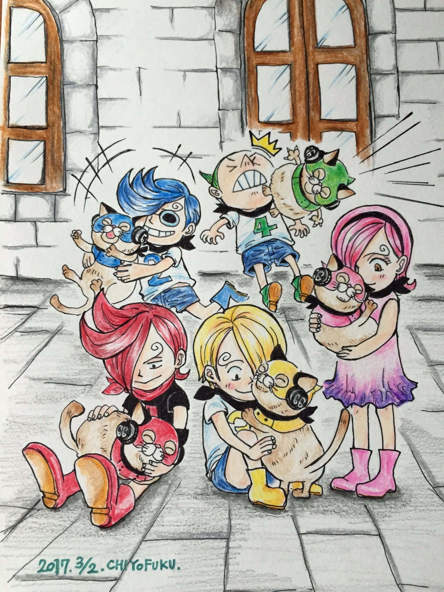 Vinsmoke Family, chibi anime characters, cats, Full HD Phone Wallpaper