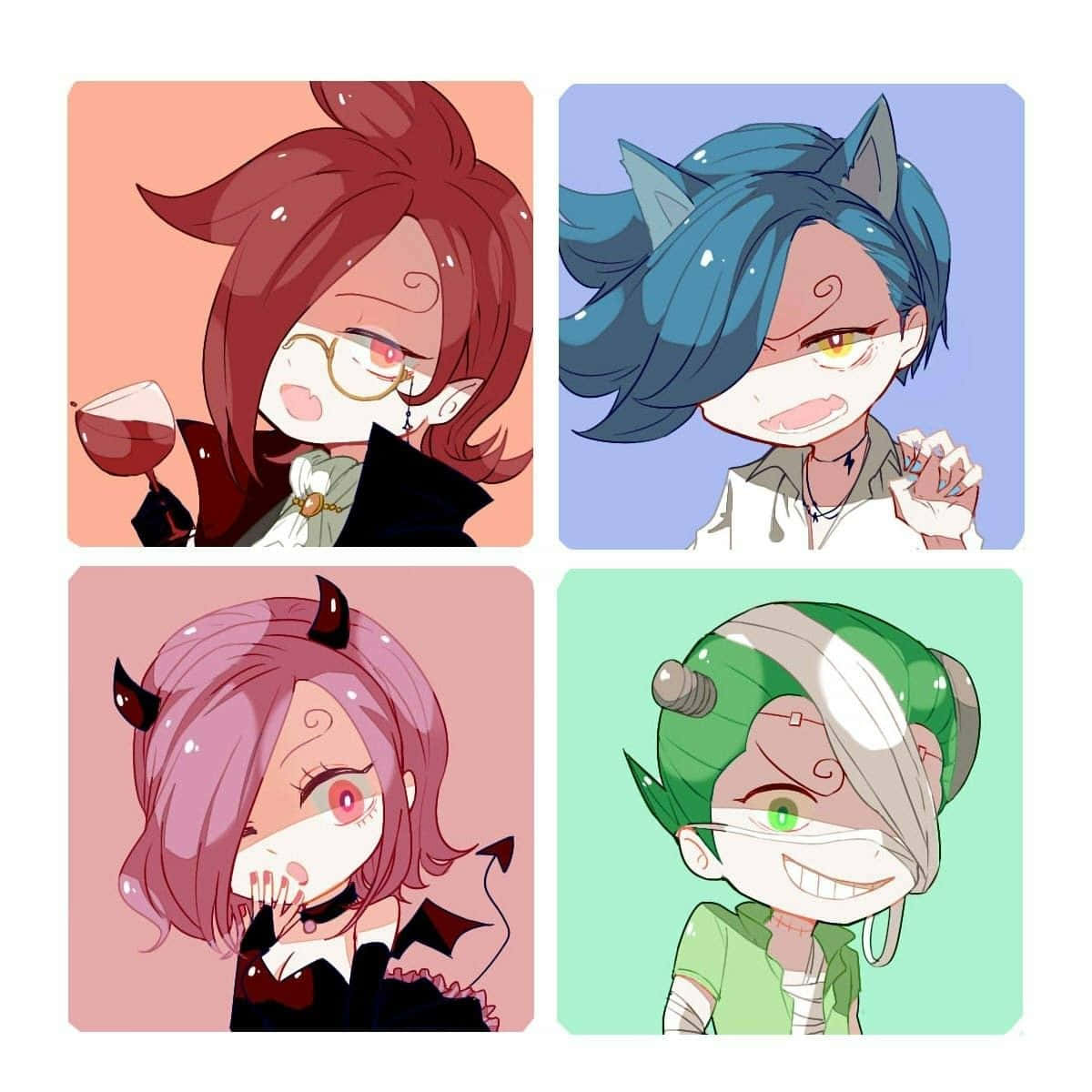 Vinsmoke Family, anime-style chibi characters, pastel backgrounds, SD Desktop Wallpaper