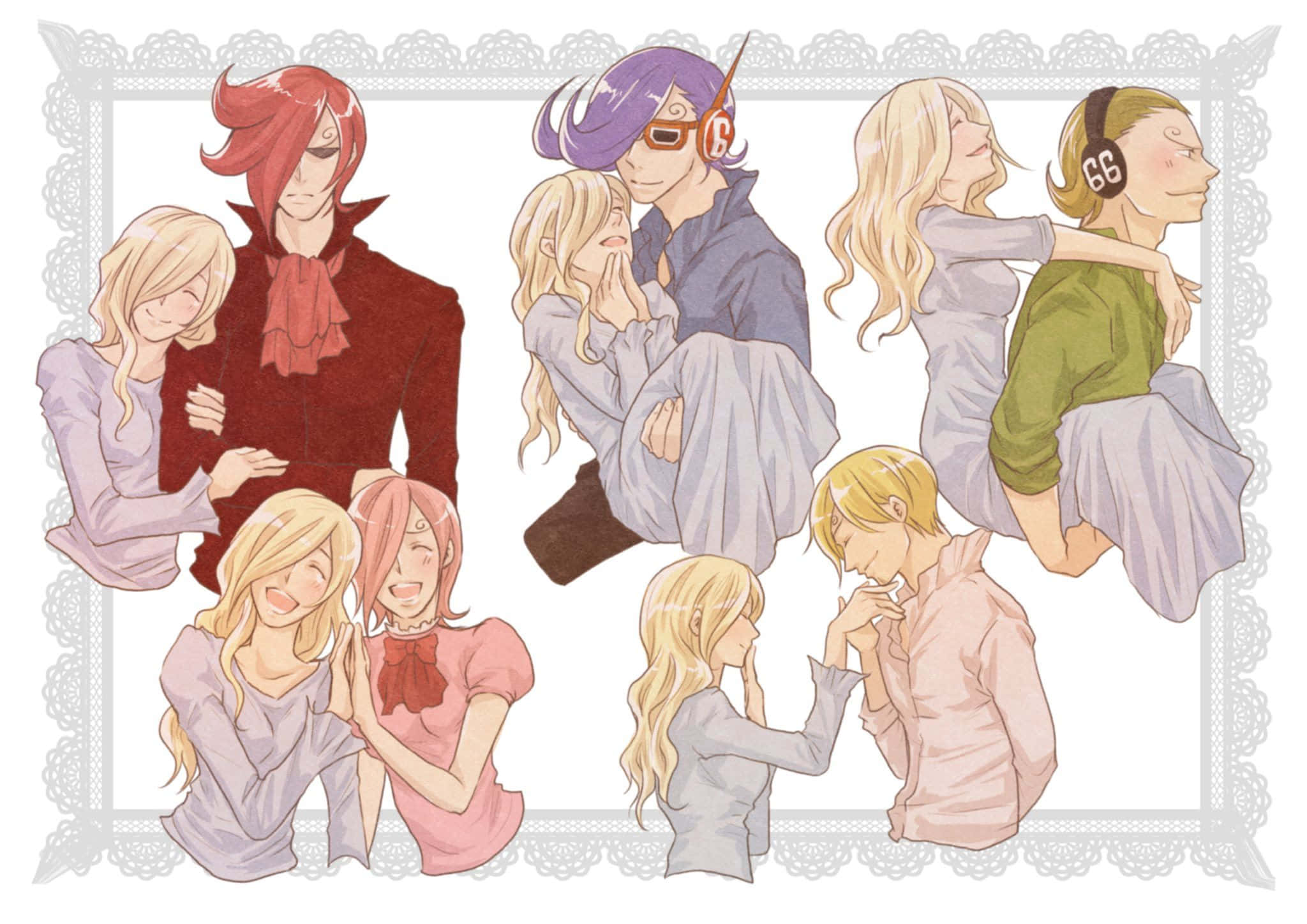 Vinsmoke Family, anime characters, lace border, Full HD Desktop Wallpaper