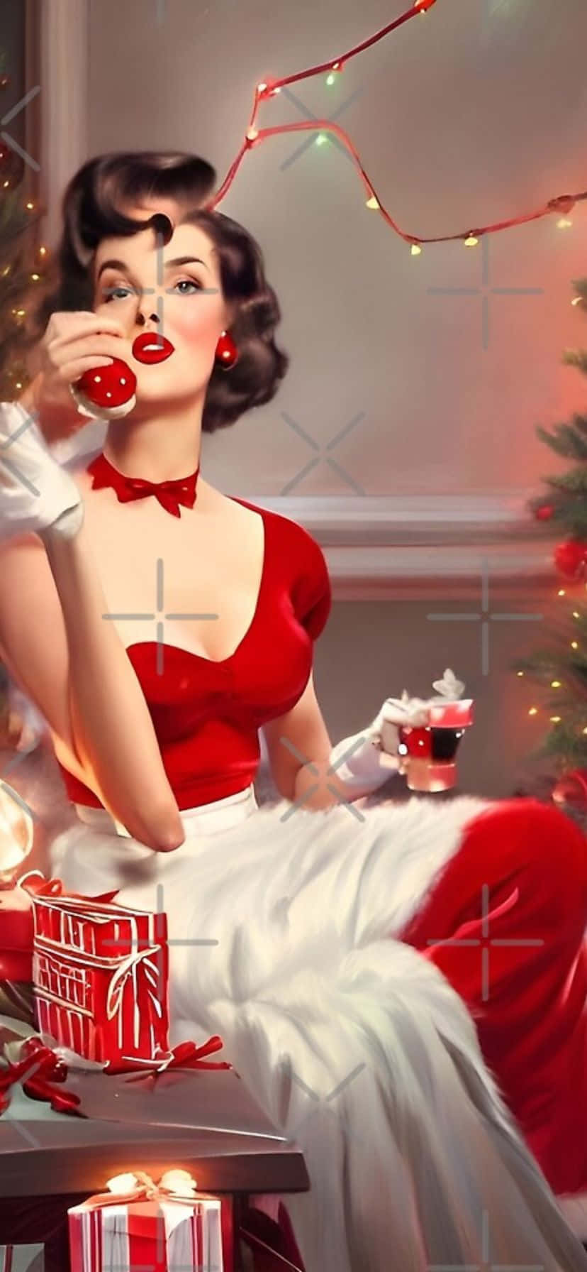 Vintage 50's Christmas, red dress, red ornament, HD Phone Wallpaper