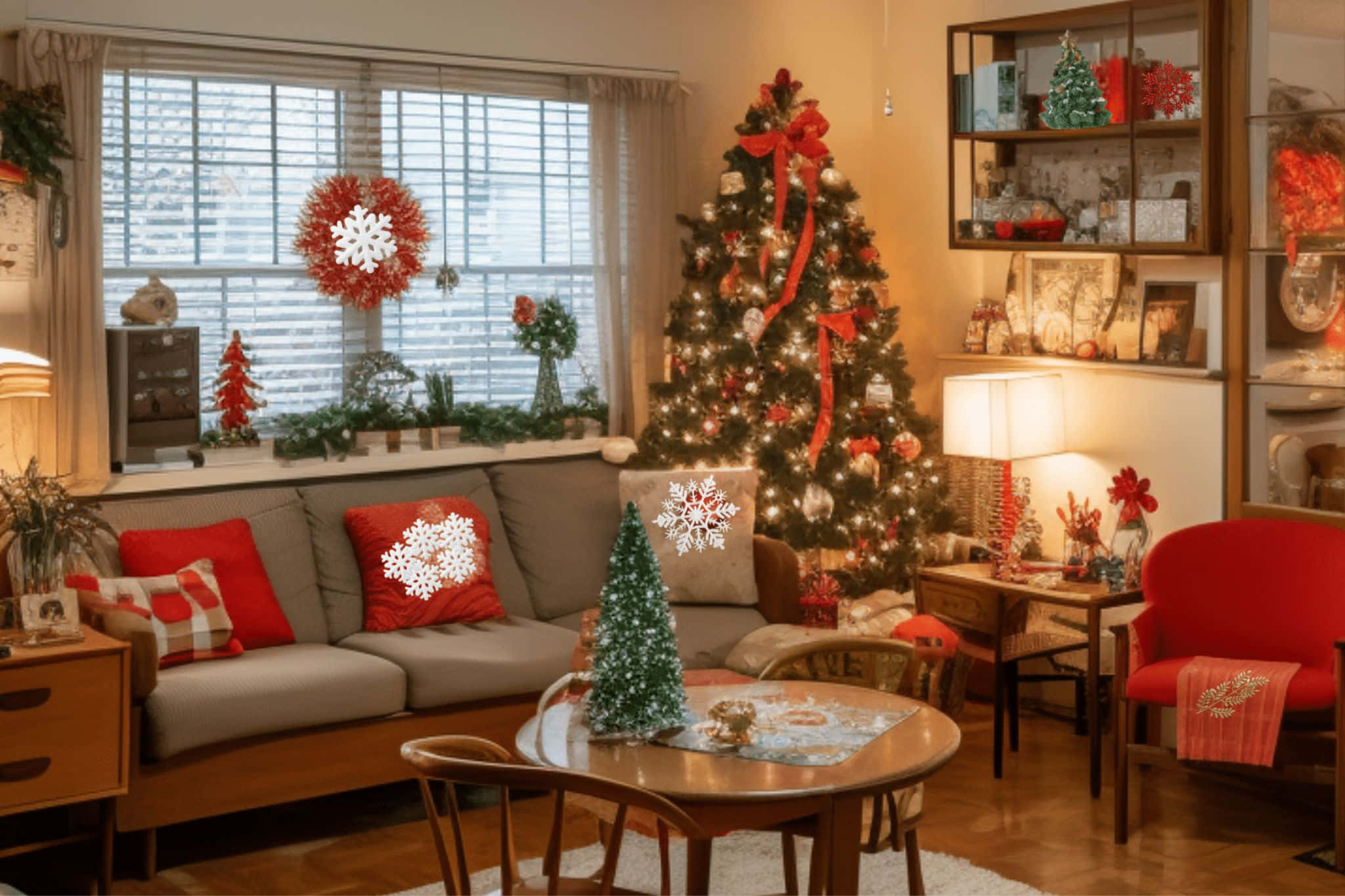Vintage 50's Christmas, living room, Christmas tree, Full HD Desktop Wallpaper