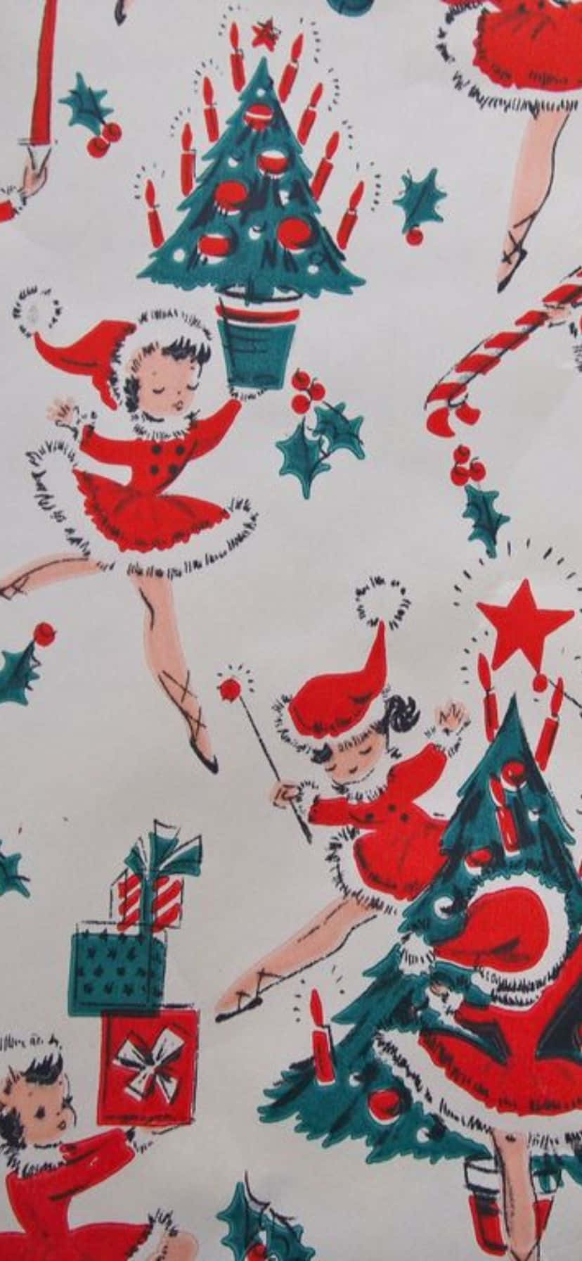 Vintage 50's Christmas, dancing children, red outfits, HD Phone Wallpaper