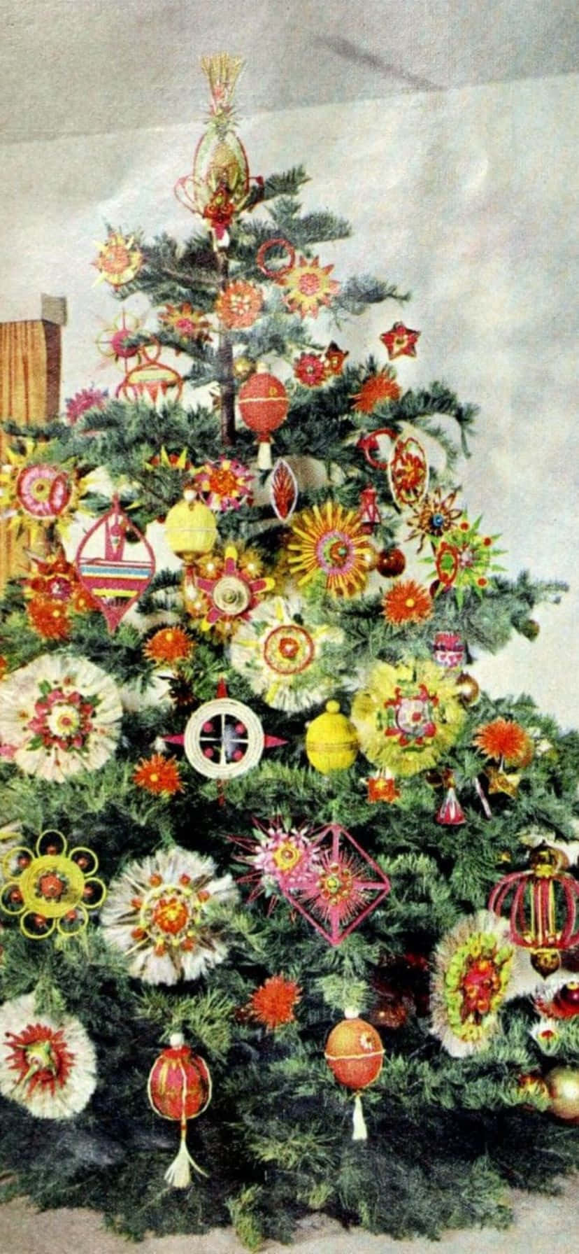 Vintage 50's Christmas, retro ornaments, sunbursts flowers, HD Phone Wallpaper