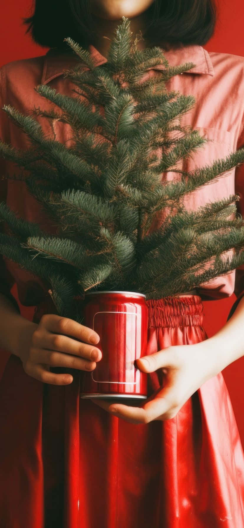 Vintage 50's Christmas, red dress, evergreen tree, HD Phone Wallpaper