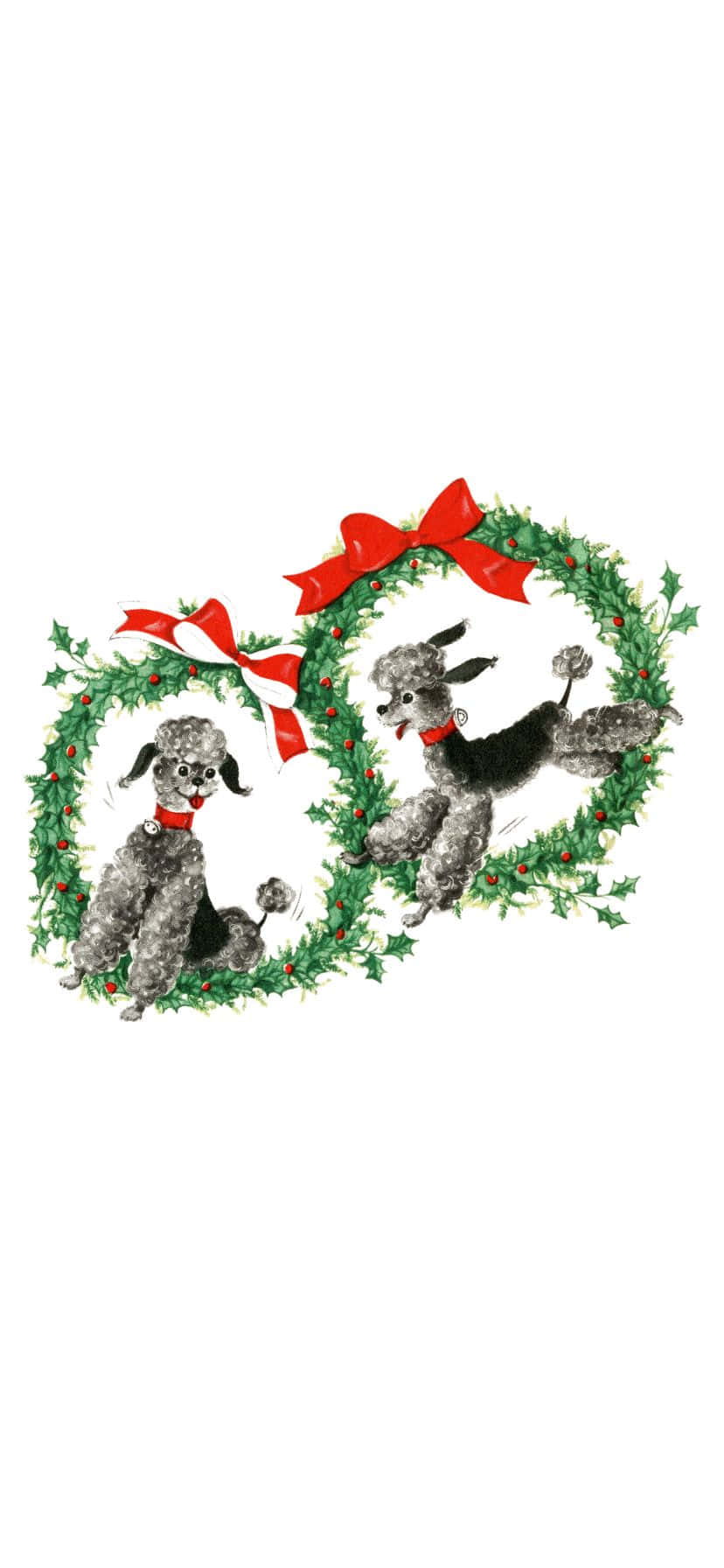 Vintage 50's Christmas, poodles, red bows, HD Phone Wallpaper