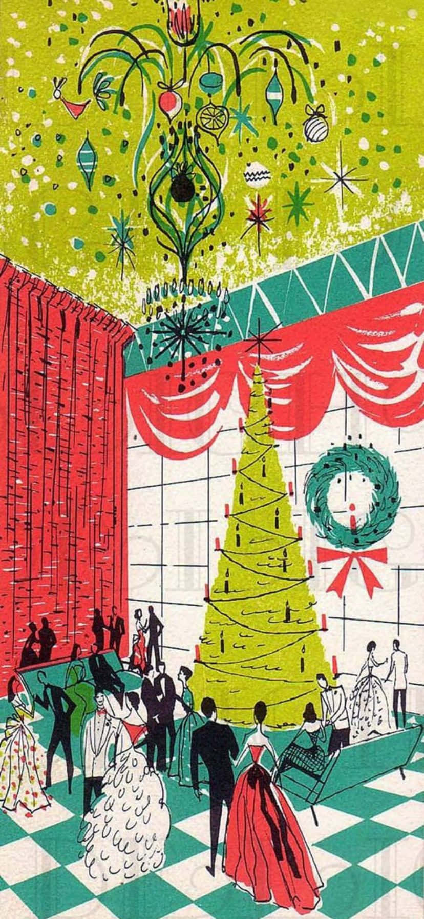1950s, Christmas party, decorated tree, HD Phone Wallpaper