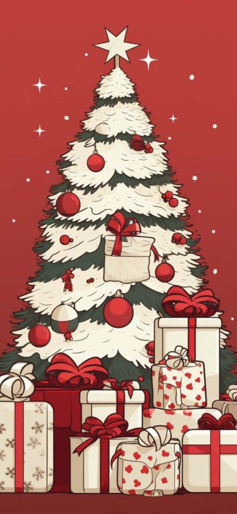 Vintage Style Christmas Tree, red ornaments, star, HD Phone Wallpaper