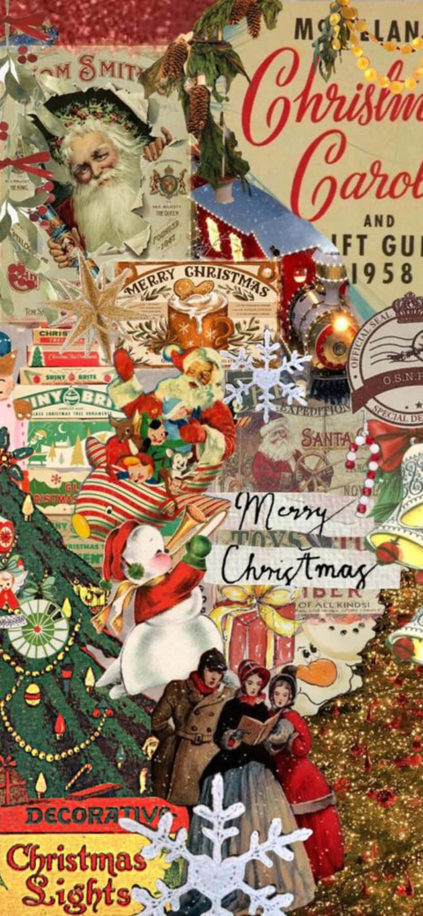 1958, Santa snowmen trains, ornaments, HD Phone Wallpaper