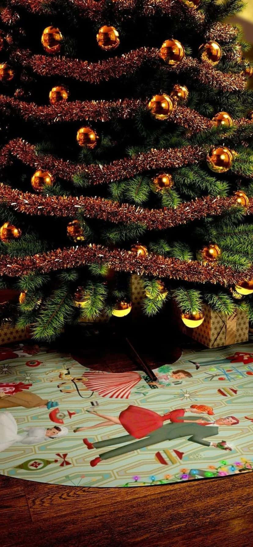 Vintage 50's Christmas, gold ornaments, red tinsel, HD Phone Wallpaper