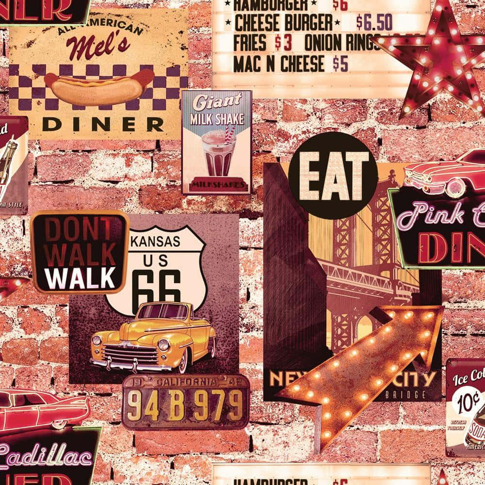 vintage 60s, diner signs, classic cars, SD Desktop Wallpaper