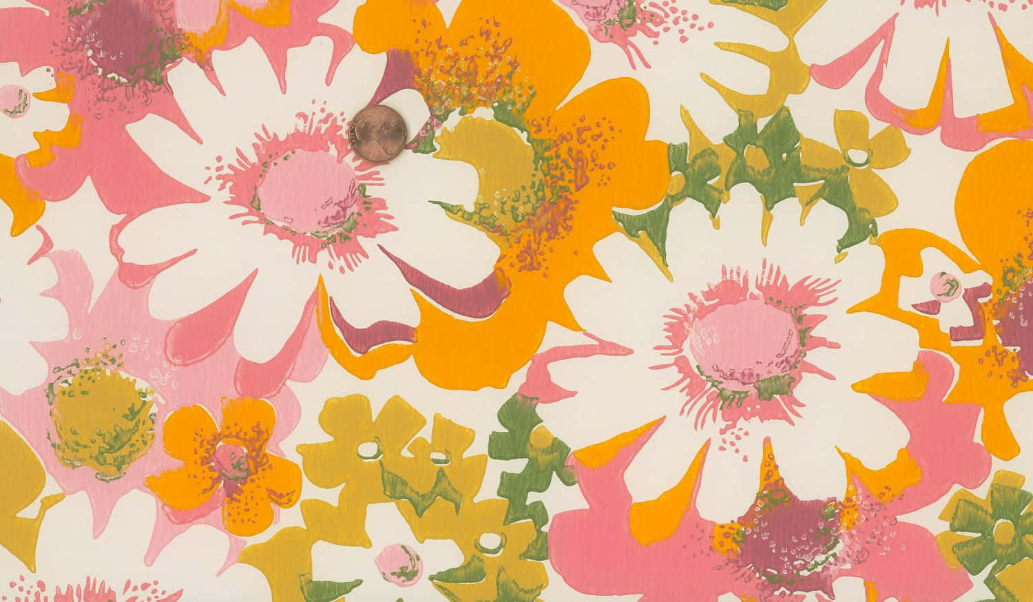 Vintage 60s, retro floral pattern, bold pink orange and green blossoms, HD Desktop Wallpaper