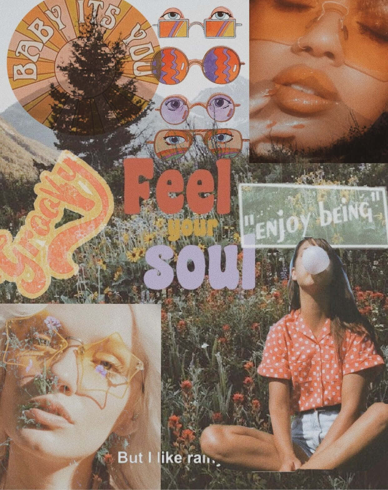 60s aesthetic, psychedelic eyes, floral fields, HD Phone Wallpaper