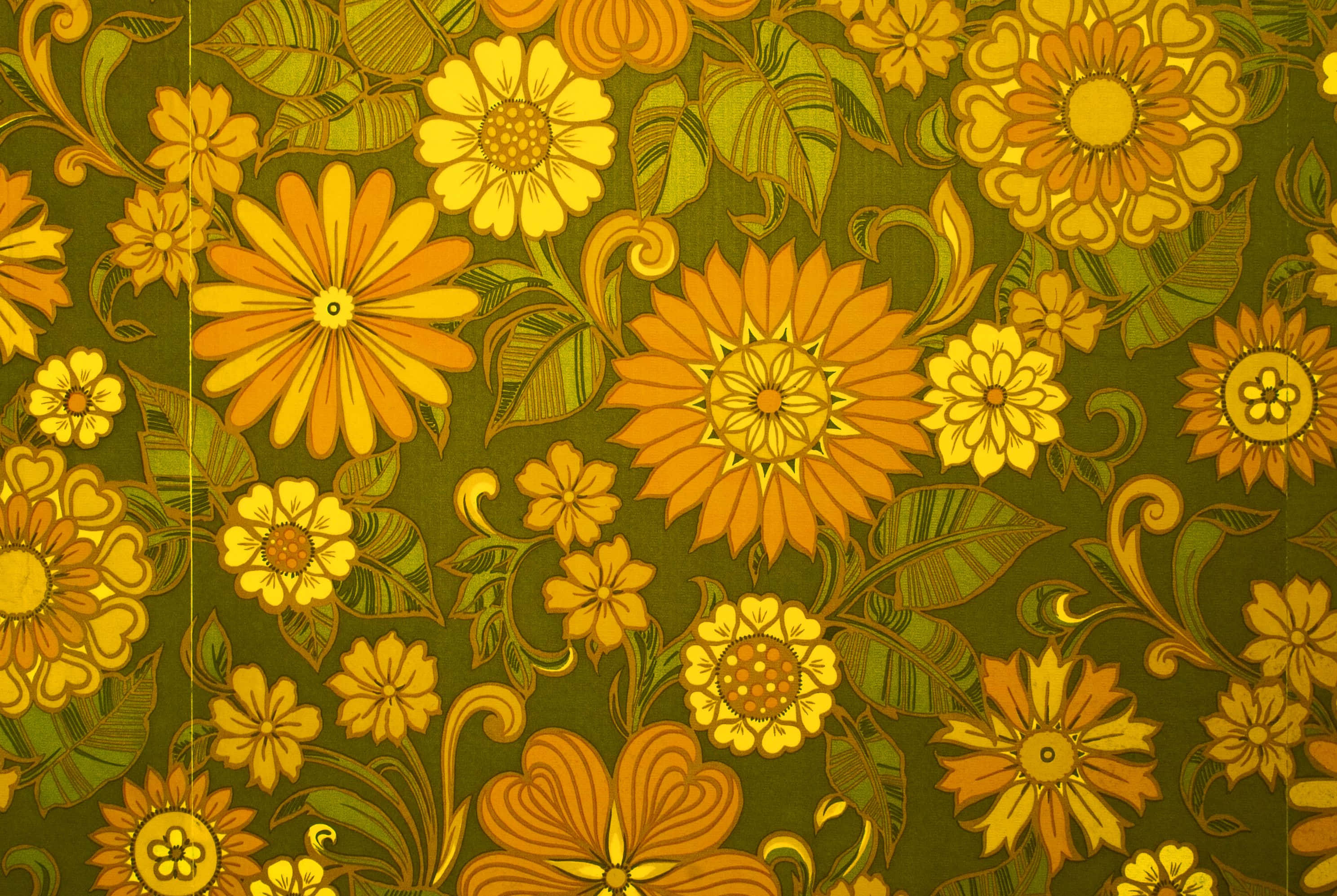 Vintage 60s, gold, green, 2K Desktop Wallpaper