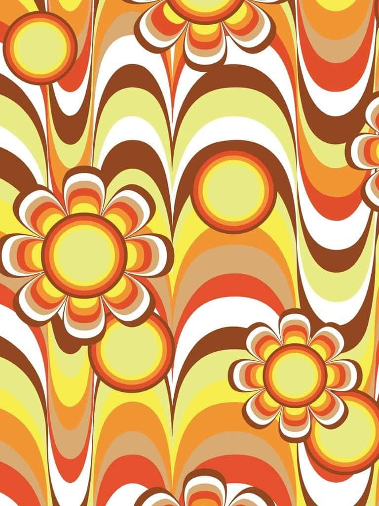 Vintage 60s, floral pattern, swirling orange yellow and brown shapes, SD Phone Wallpaper